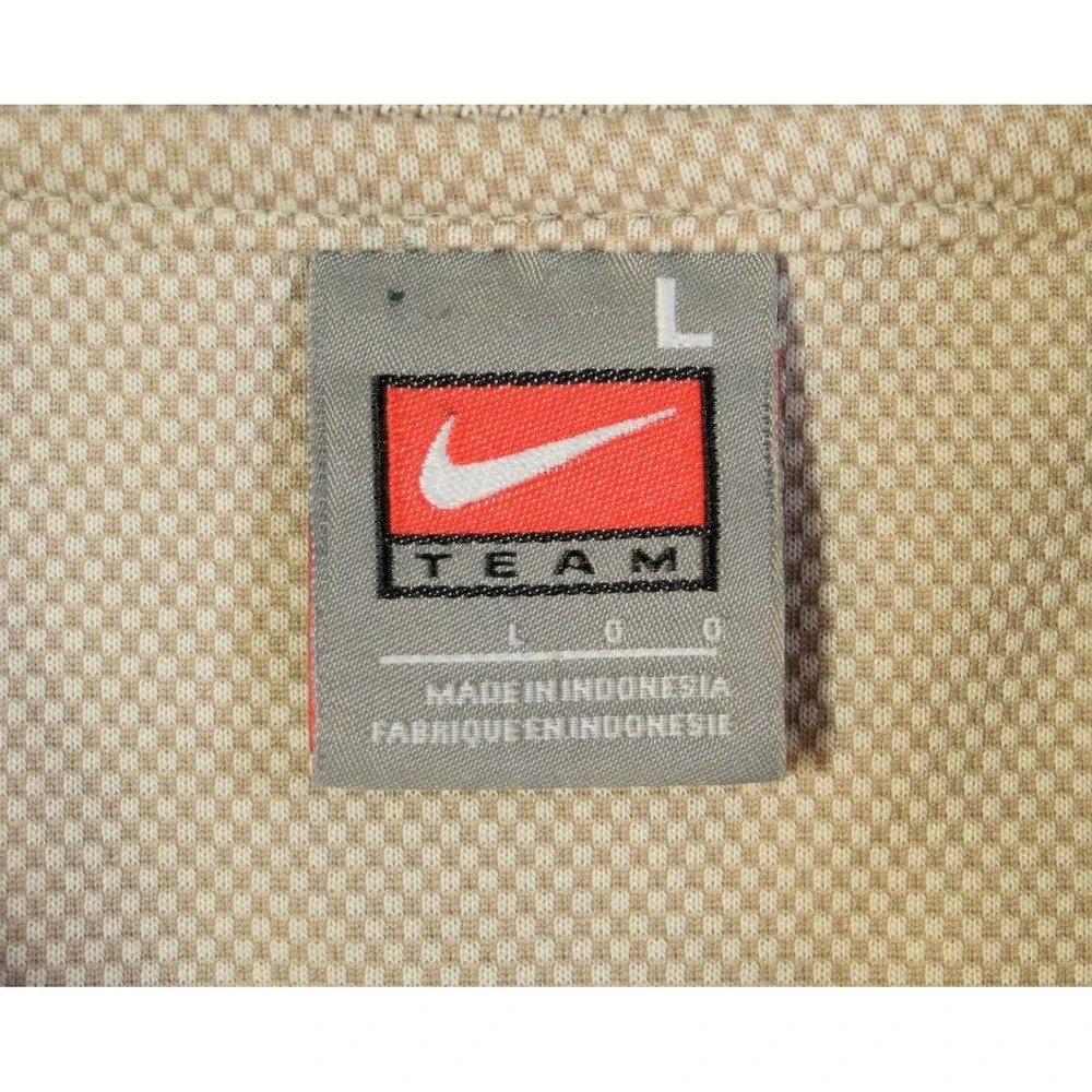 Vintage Nike Team Red Tag Polo Shirt Mens Large Tan Waffle Knit Rayon Blend Y2K